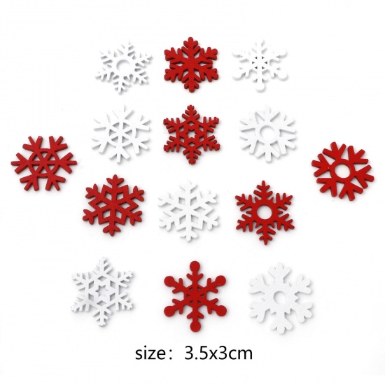 Immagine di Legno Cabochon per Abbellimento Natale Fiocco di Neve Multicolore 3.5cm x 3cm , 50 Pz
