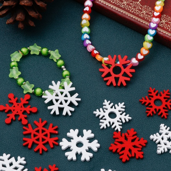 Immagine di Legno Cabochon per Abbellimento Natale Fiocco di Neve Multicolore 3.5cm x 3cm , 50 Pz