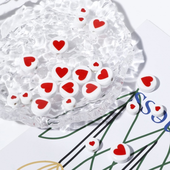 Immagine di Ceramica San Valentino Diatanziale Perline Tondo Piatto Bianco Cuore Disegno 5 Pz