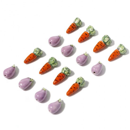 Picture of Ceramic 3D Beads Eggplant Multicolor Radish Painted