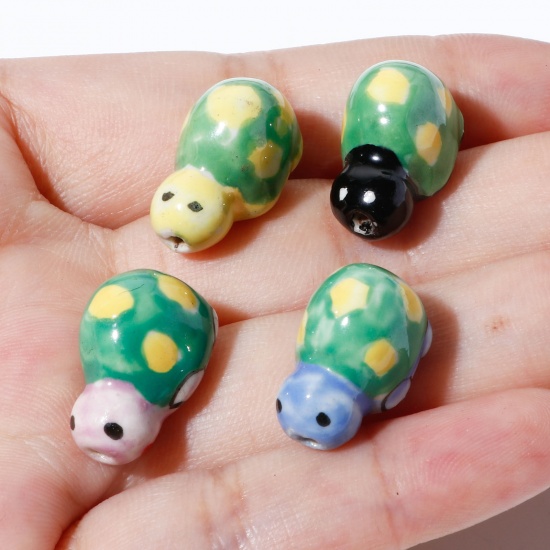 Picture of Ceramic Ocean Jewelry Beads Tortoise Animal Multicolor Painted About 18mm x 11mm