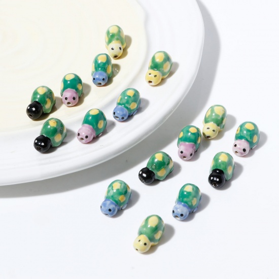 Immagine di Ceramica Gioielli Oceanici Diatanziale Perline Tartaruga Multicolore Circa Dipinto Circa 18mm x 11mm, Foro: Circa 1.6mm, 3 Pz