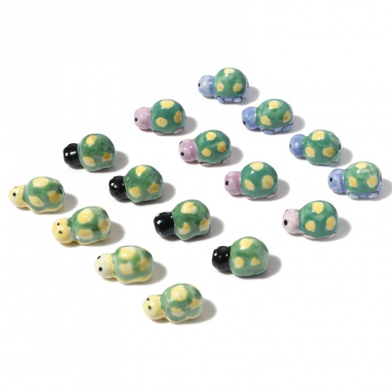 Immagine di Ceramica Gioielli Oceanici Diatanziale Perline Tartaruga Multicolore Circa Dipinto Circa 18mm x 11mm, Foro: Circa 1.6mm, 3 Pz