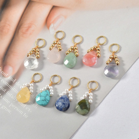 Picture of Gemstone ( Natural ) Pendants Gold Plated Multicolor Drop 37mm x 10mm, 1 Piece