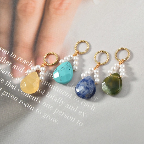 Picture of Gemstone ( Natural ) Pendants Gold Plated Multicolor Drop 37mm x 10mm, 1 Piece