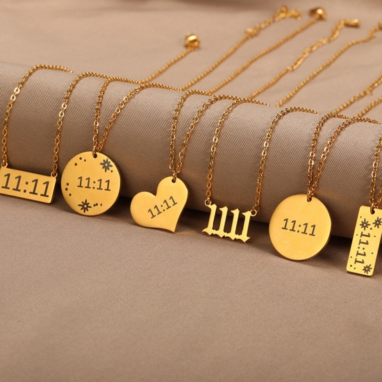 Picture of 304 Stainless Steel Stylish Necklace Gold Plated Message " 11:11 " 38cm(15") long, 1 Piece