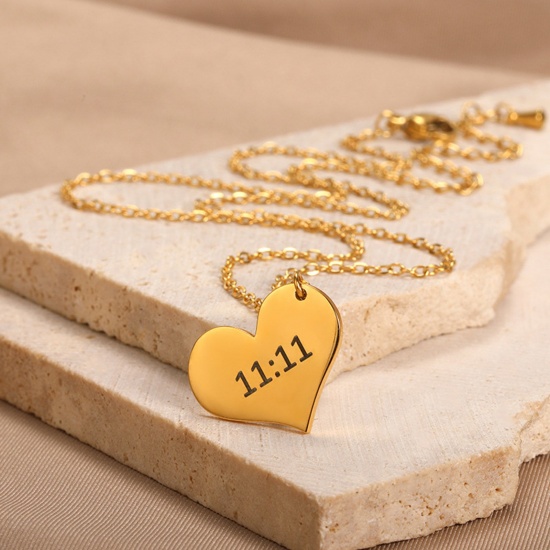 Picture of 304 Stainless Steel Stylish Necklace Gold Plated Message " 11:11 " 38cm(15") long, 1 Piece