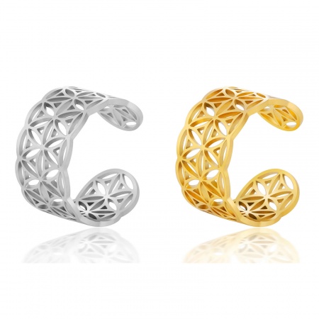 304 Edelstahl Stilvoll Offen Verstellbar Ring Bunt C-Form Blumen Hohl 17.3mm（US Größe:7), 1 Stück