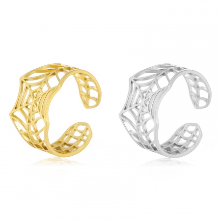 304 Acero Inoxidable Halloween Abierto Ajustable Anillos Multicolor Forma de C Halloween Telaraña Hueco 17.3mm (US size 7), 1 Unidad