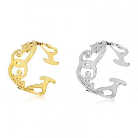 304 Acciaio Inossidabile Beniamino Contorno Aperto Regolabile Anello Multicolore forma di C Gatto Filigrana 17.3mm (taglia di US: 7), 1 Pz