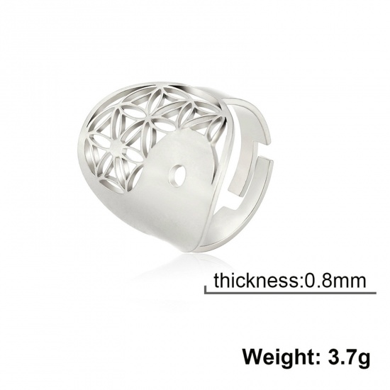 Immagine di 304 Acciaio Inossidabile Religione Aperto Regolabile Anello Multicolore Fiore Yin Yang Simbolo Filigrana 17.3mm (taglia di US: 7), 1 Pz