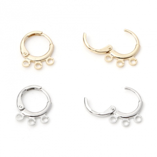 Image de Boucles d'Oreilles Créole Anneaux en Laiton Plaqué Or Véritable Rond avec Boucle 15mm x 12mm, Epaisseur de Fil: (20 gauge), 4 Pcs