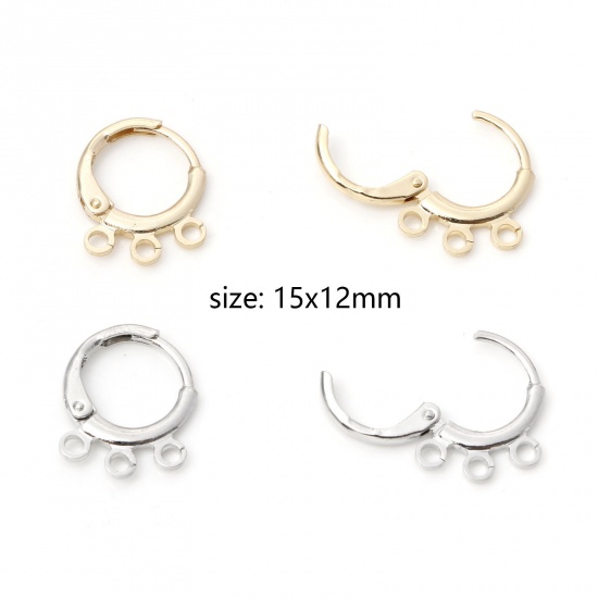 Image de Boucles d'Oreilles Créole Anneaux en Laiton Plaqué Or Véritable Rond avec Boucle 15mm x 12mm, Epaisseur de Fil: (20 gauge), 4 Pcs