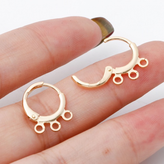 Image de Boucles d'Oreilles Créole Anneaux en Laiton Plaqué Or Véritable Rond avec Boucle 15mm x 12mm, Epaisseur de Fil: (20 gauge), 4 Pcs