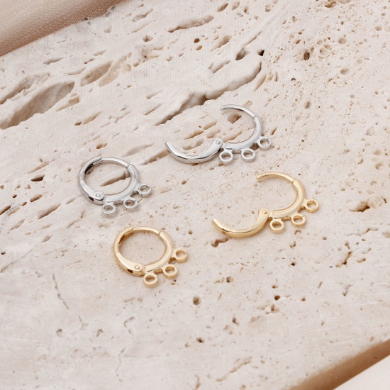 Image de Boucles d'Oreilles Créole Anneaux en Laiton Plaqué Or Véritable Rond avec Boucle 15mm x 12mm, Epaisseur de Fil: (20 gauge), 4 Pcs