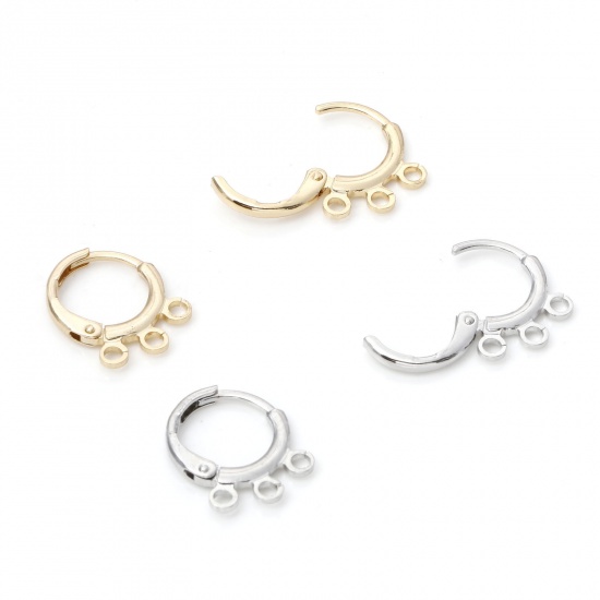Image de Boucles d'Oreilles Créole Anneaux en Laiton Plaqué Or Véritable Rond avec Boucle 15mm x 12mm, Epaisseur de Fil: (20 gauge), 4 Pcs