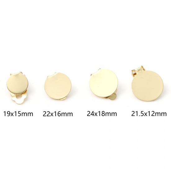 Immagine di Ottone Orecchini a Clip Senza Piercing Oro riempito Tondo Può Essere Incollato 19mm x 15mm, 2 Pz