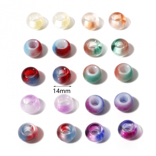 Immagine di Vetro Perline di Fascino con Foro Grande in Stile Europeo Multicolore Tondo 14mm Dia., Foro:Circa 6mm, 20 Pz