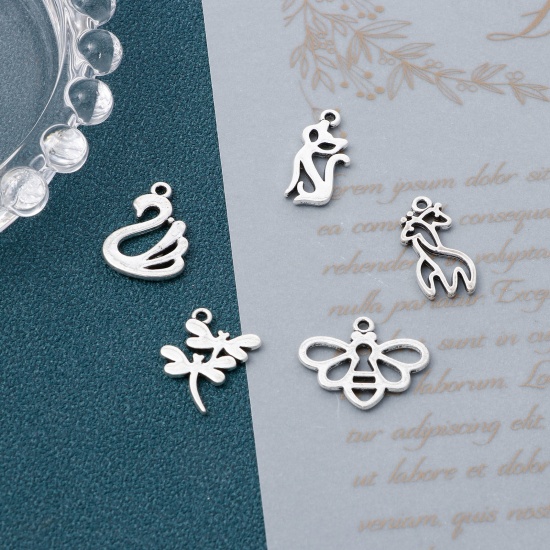 Picture of Zinc Based Alloy Charms Antique Silver Color Animal Hollow