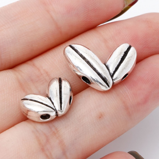 Picture of Zinc Based Alloy Spacer Beads Two Holes Antique Silver Color Ear Of Wheat Heart