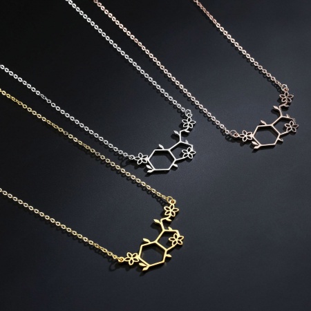 Colliers en 304 Acier Inoxydable Pendentif Molécule de Sérotonine Charme Géométrique Chimie Multicolore Polygone 45cm Long, 1 Pièce
