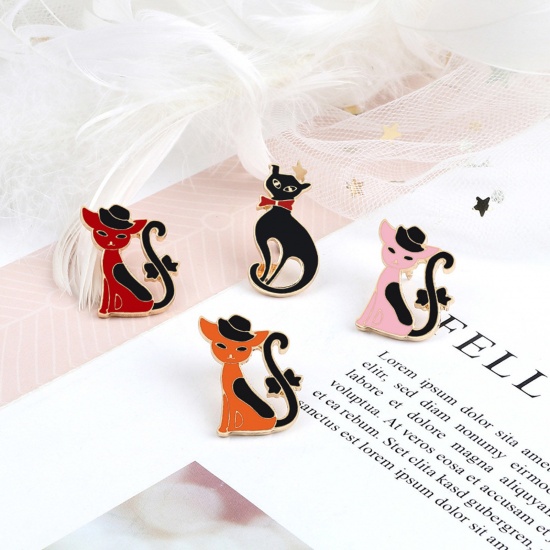 Picture of Cute Pin Brooches Cat Animal Multicolor Enamel