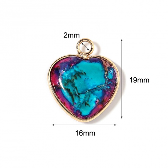 Picture of Emperor Stone ( Dyed ) Valentine's Day Charms Gold Plated Multicolor Heart 19mm x 16mm