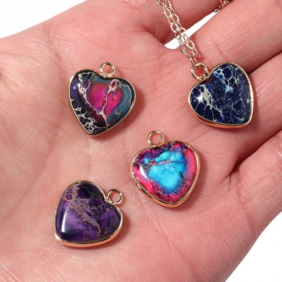 Picture of Emperor Stone ( Dyed ) Valentine's Day Charms Gold Plated Multicolor Heart 19mm x 16mm