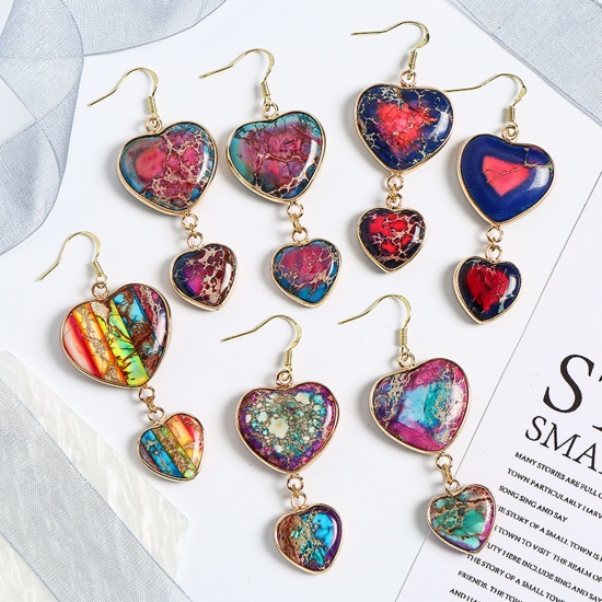 Picture of Emperor Stone ( Dyed ) Valentine's Day Charms Gold Plated Multicolor Heart 19mm x 16mm