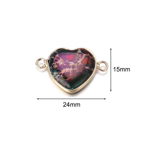 Picture of Emperor Stone ( Dyed ) Valentine's Day Connectors Heart Gold Plated Multicolor 24mm x 15mm