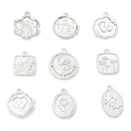 Zinc Based Alloy Charms Silver Tone Flower Heart