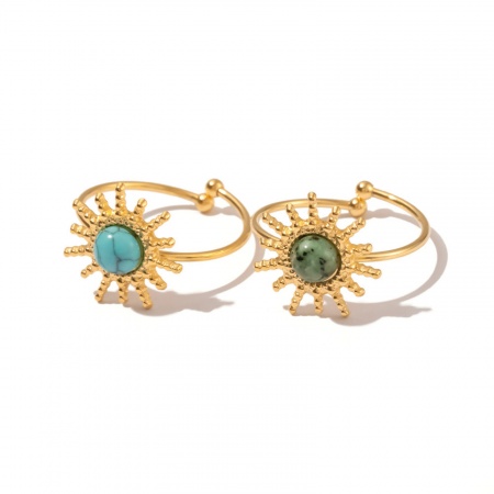 Eco-friendly Natural Pastoral Boho Chic Bohemia 18K Real Gold Plated 304 Stainless Steel & Stone Open Adjustable Sun Rings For Women
