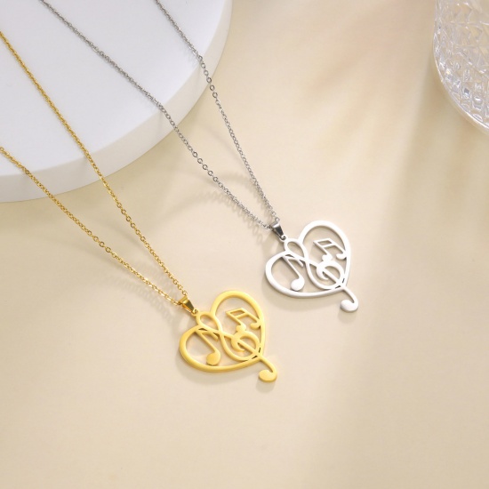 304ステンレス鋼 おしゃれ 小豆チェーン・あづきチェーン ネックレス 多色 楽器 Musical note 45cm長さ、1 本 の画像