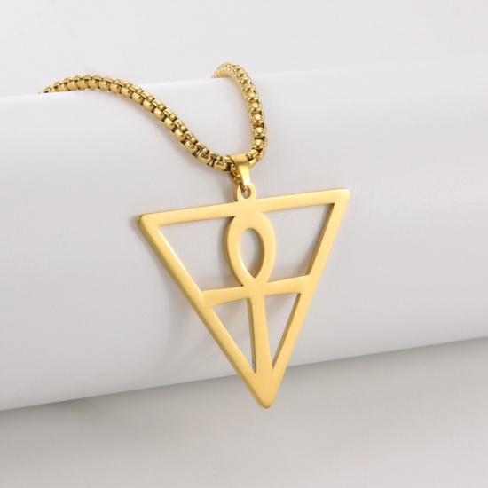 Picture of 304 Stainless Steel Religious Box Chain Necklace Multicolor Ankh Egyptian Cross Hollow 60cm(23 5/8") long