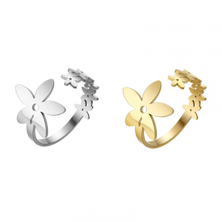 Titanium Steel Stylish Open Adjustable Rings Multicolor Flower 17.3mm(US Size 7)