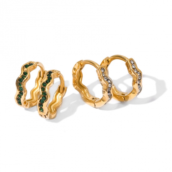 Immagine di Ecologico Squisito Elegante 18K Vero Oro Placcato 304 Acciaio Inossidabile & Zircone Cubico Onda orecchino cerchio Per Donne 1 Paio