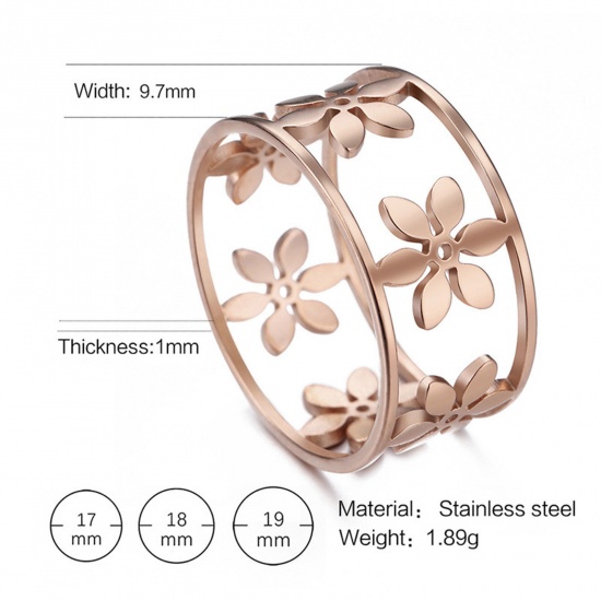 Picture of 304 Stainless Steel Stylish Unadjustable Rings Multicolor Round Daisy Flower Hollow