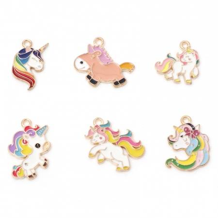 Zinc Based Alloy Charms Gold Plated Multicolor Horse Animal Enamel