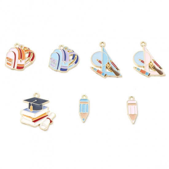 Picture of Zinc Based Alloy College Jewelry Charms Gold Plated Multicolor Enamel