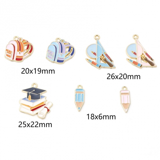 Picture of Zinc Based Alloy College Jewelry Charms Gold Plated Multicolor Enamel