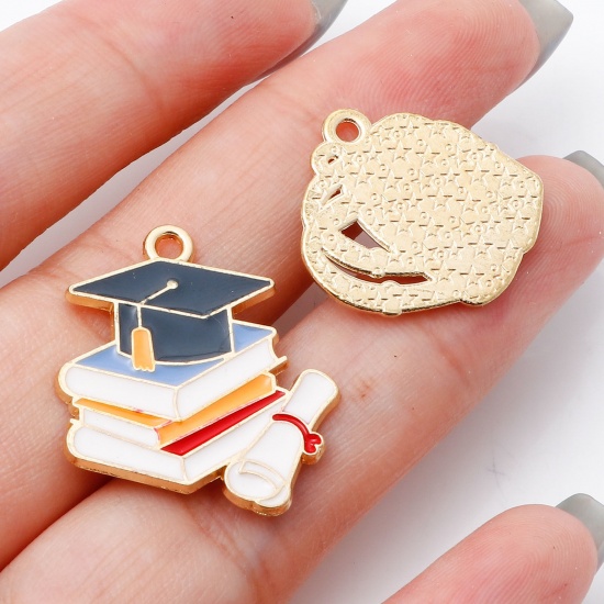 Picture of Zinc Based Alloy College Jewelry Charms Gold Plated Multicolor Enamel