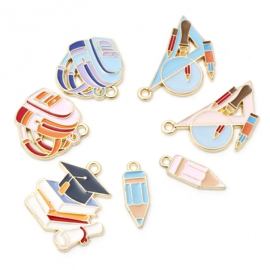 Picture of Zinc Based Alloy College Jewelry Charms Gold Plated Multicolor Enamel