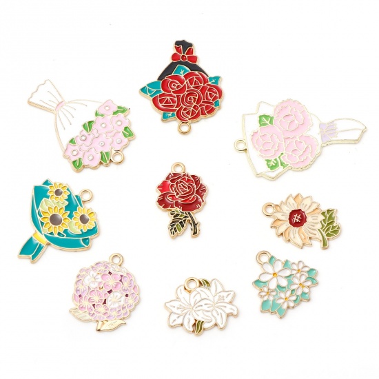 Picture of Zinc Based Alloy Valentine's Day Charms Gold Plated Flower Enamel