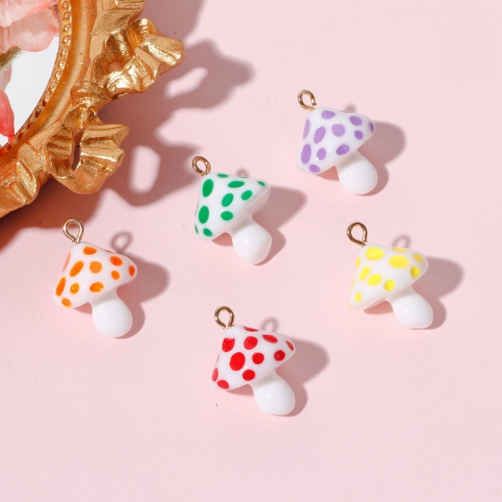 Picture of Resin Charms Mushroom Spot Gold Plated 3D 25mm x 18mm