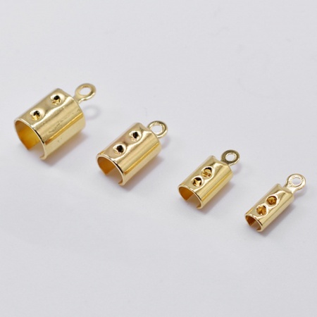 304ステンレス鋼 カツラ キャップ式留め具 エンドパーツ 紐留めパーツ 円筒形 金メッキ 100 個