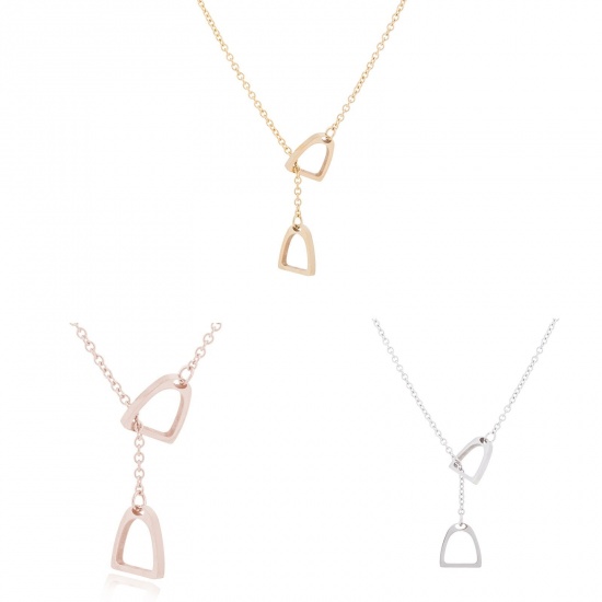 Picture of Wholesale Luck Horseshoe Hollow Y Shaped Lariat Necklace, Multicolor 304 Stainless Steel Women's Stylish Gift Jewelry For Retailer, 1 Piece