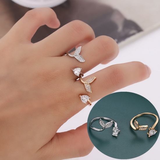 Picture of Stylish Open Adjustable Rings Multicolor Fishtail Clear Rhinestone