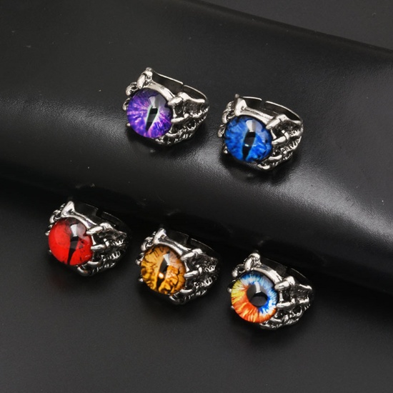 Picture of Religious Open Adjustable Rings Antique Pewter Multicolor Evil Eye