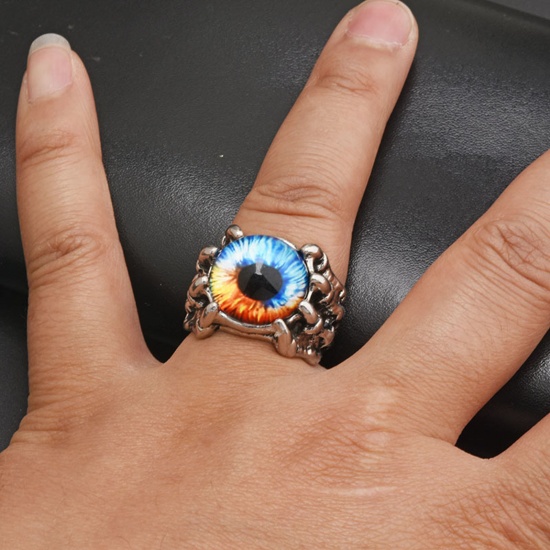 Picture of Religious Open Adjustable Rings Antique Pewter Multicolor Evil Eye