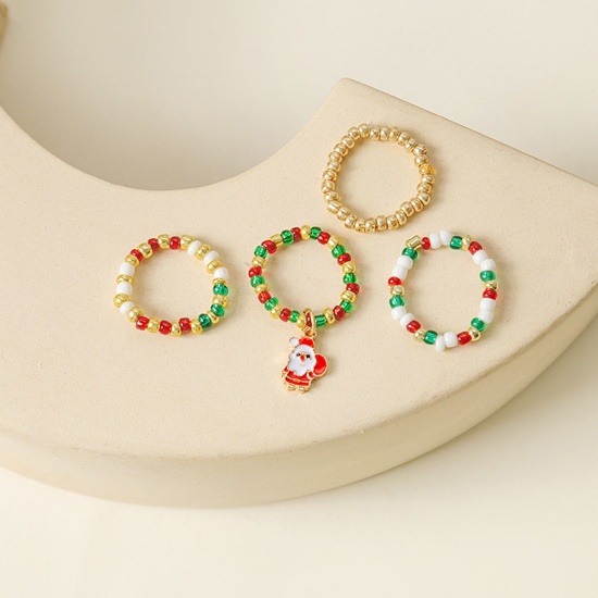 Picture of Resin Cute Elastic Stretch Beaded Rings Multicolor Christmas